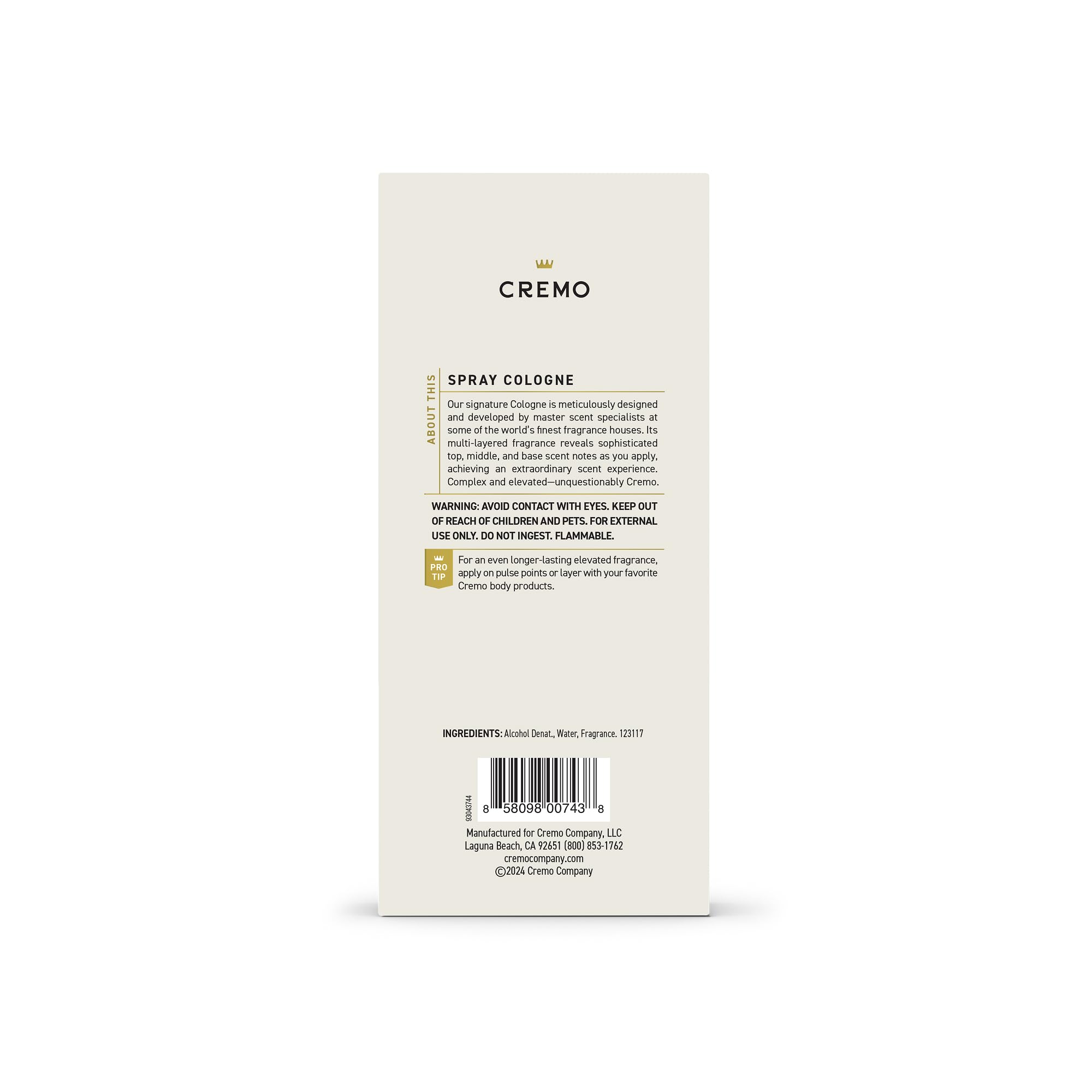 Cremo Cologne for Men - Spice & Black Vanilla Mens Cologne Spray - An Explosion of Vibrant Spices, Dark Woods and Black Vanilla, Fragrances For Men, 3.4 Fl Oz